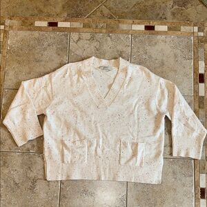 LOFT Speckled Cream V-Neck Sweater